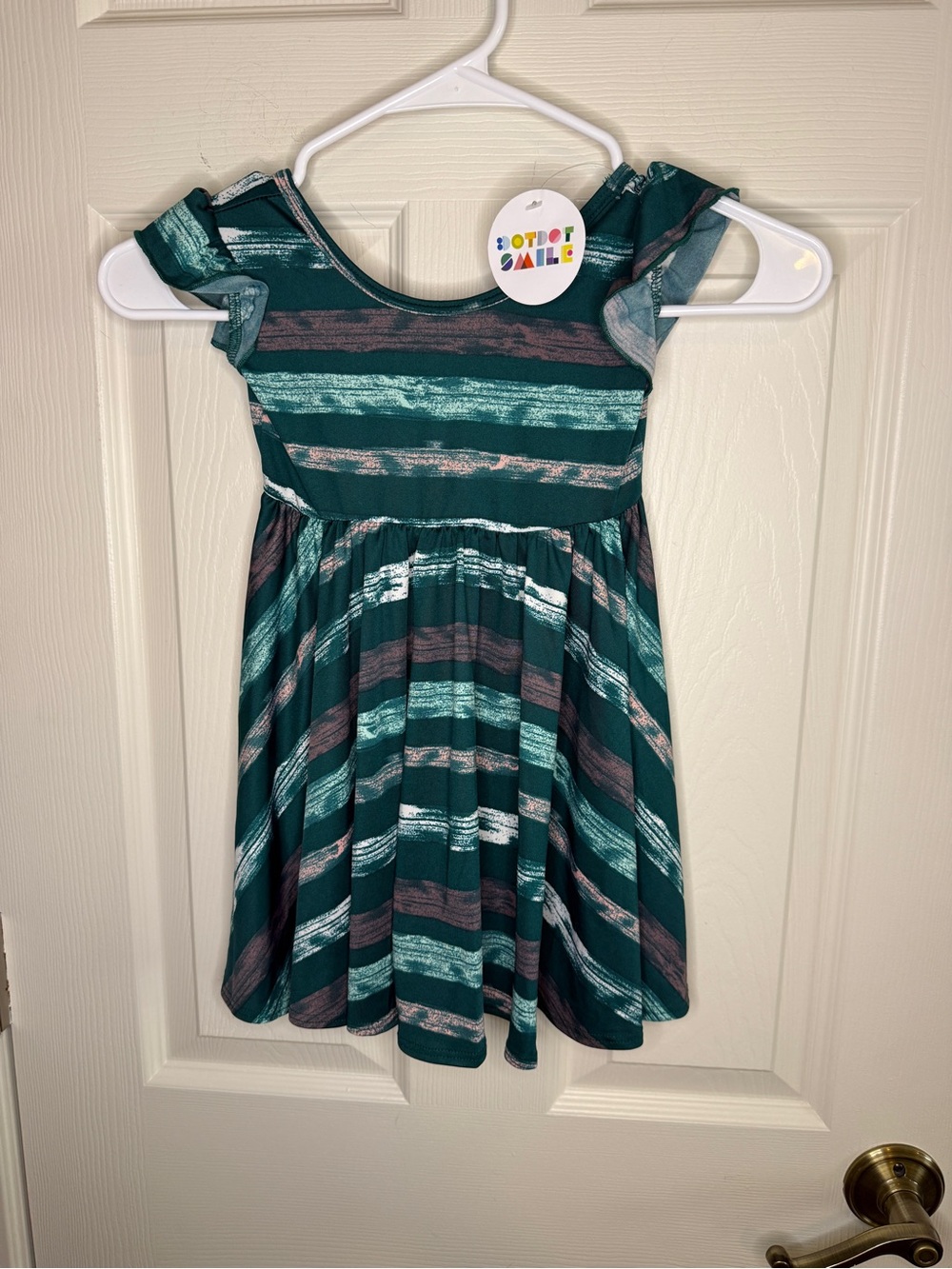 NWT Dot Dot Smile Green Striped Flutter Sleeve Twirl Dress 2T